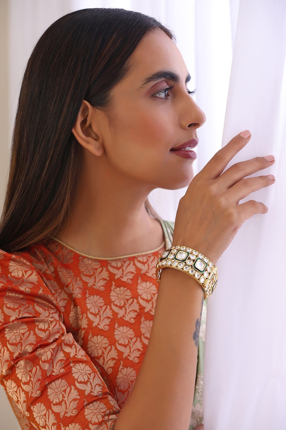 Gold Finish Kundan Polki Kada