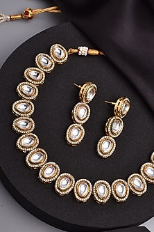 Gold Finish Kundan Polki Choker Necklace Set