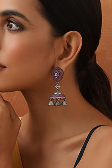Black Rhodium Finish Multi-Colored Zircon Handmade Jhumka Earrings