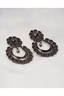 Oxidised Silver Finish Chandbali Earrings In Sterling Silver