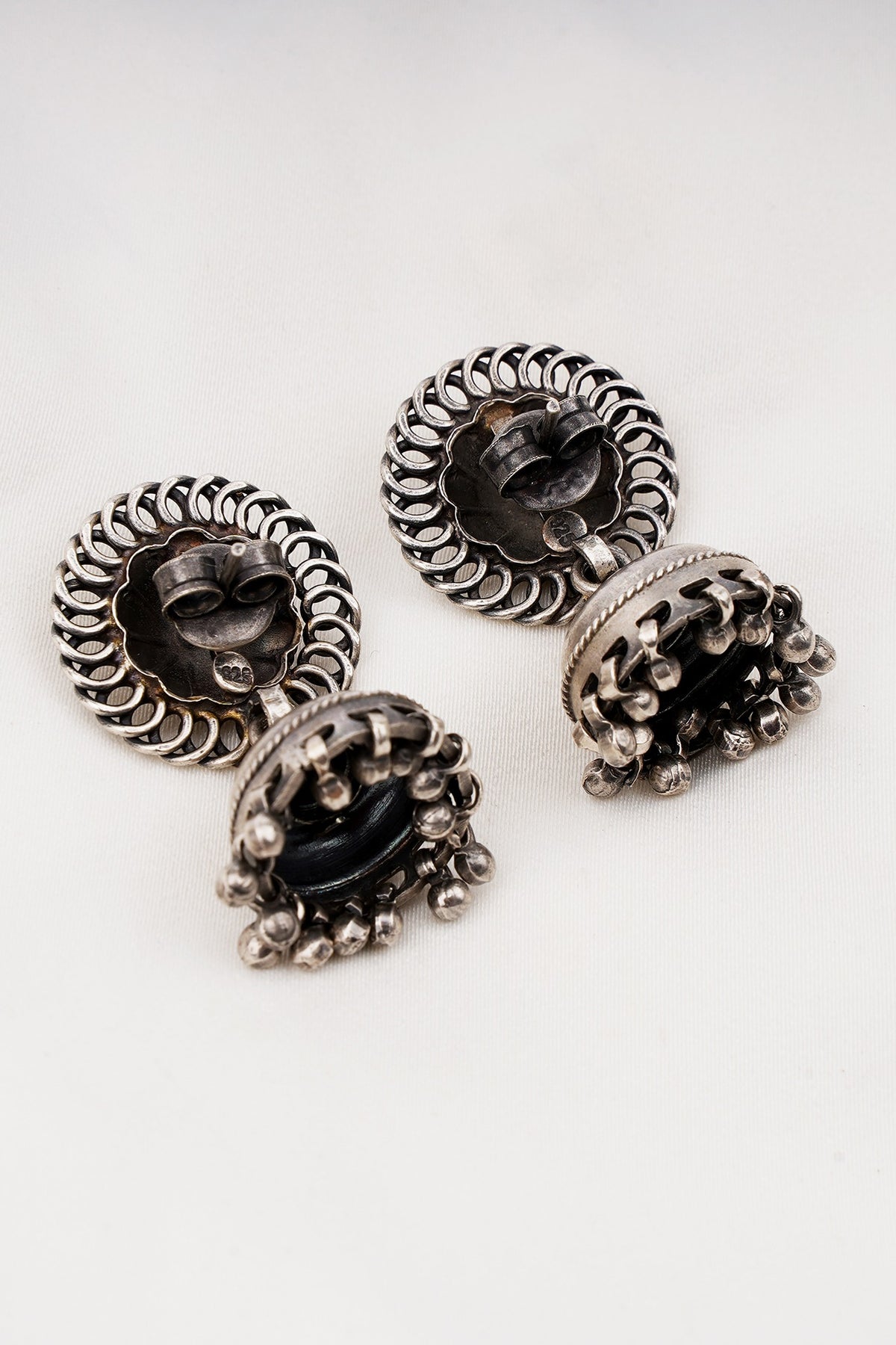 Black Rhodium Finish Jhumka Earrings In Sterling Silver
