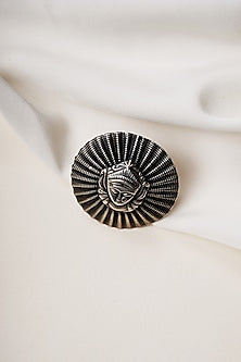 Oxidised Finish Durga Maa Statement Ring In Sterling Silver