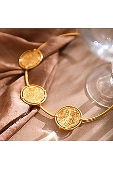 Gold Finish Adjustable Muhur Coin Choker Necklace In 92.5 Sterling Silver
