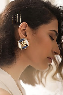 Gold Finish Cobalt Blue Lapis Lazuli Earrings In 92.5 Sterling Silver