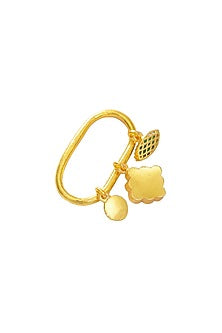 Gold Finish Green Quartz Double Finger Ring In 92.5 Sterling Silver