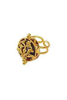 Gold Finish Adjustable Meenakari Ring In 92.5 Sterling Silver