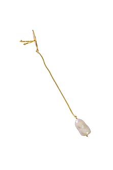 Gold Finish Baroque Pearl Dangling Clips In Sterling Silver