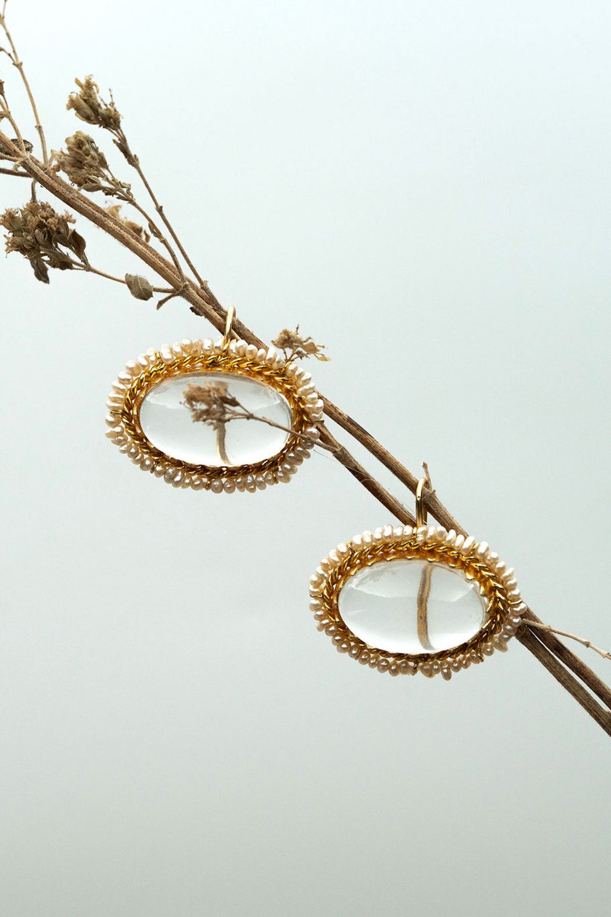 Gold Finish Quartz & Pearl Loop Earrings In Sterling Silver
