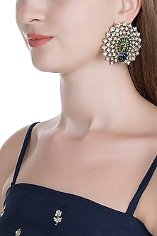 Gold Finish Real Kundan & Semi-Precious Stones Meenakari Earrings