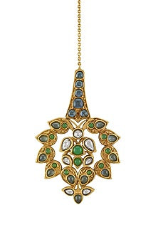 Gold Finish Pearl & Crystal Floral Maangtikka