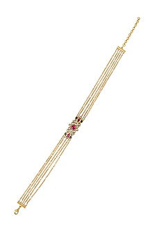 Gold Finish Pearl & Crystal Floral Choker Necklace