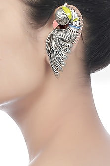 Oxidised Silver Finish Enameled Bird Ear Cuffs