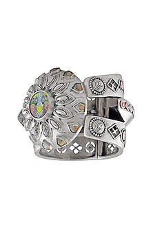 Oxidised Silver Finish Hand Painted Tribal Motif Cuff