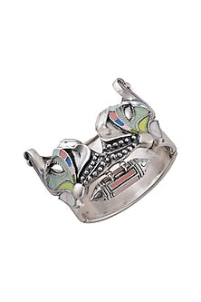 Oxidised Silver Finish Enameled Elephant Cuff