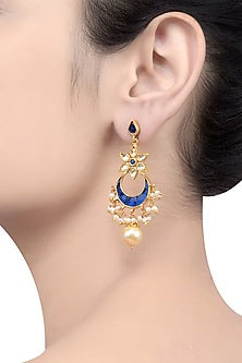 Gold Finish Handcrafted Pearl Chandbali Earrings In Sterling Silver