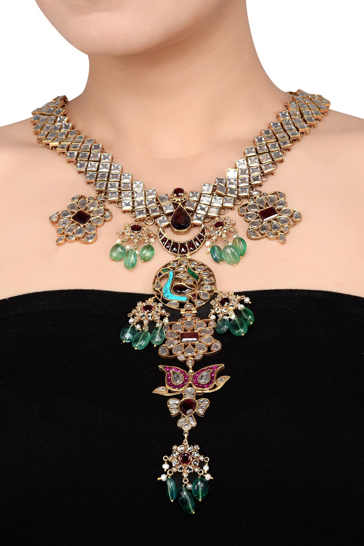 Gold Finish Handcrafted Floral Motifs Necklace In Sterling Silver