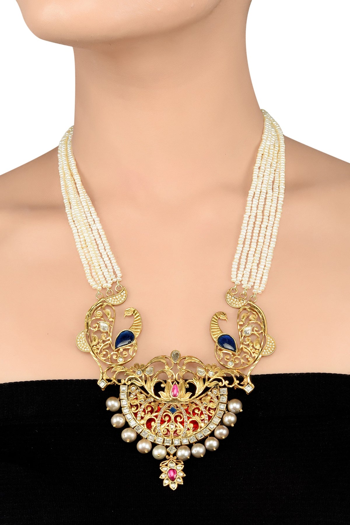 Gold Finish Handcrafted Motifs Necklace In Sterling Silver
