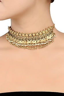 Gold Finish Handcrafted Tulsi Choker In Sterling Silver