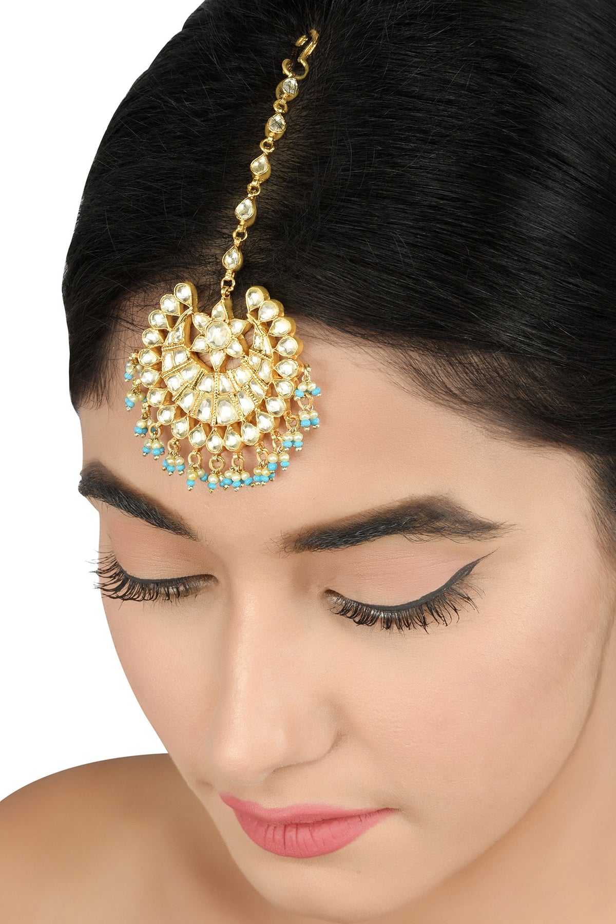 Gold Plated Pearls & Glass Maangtikka