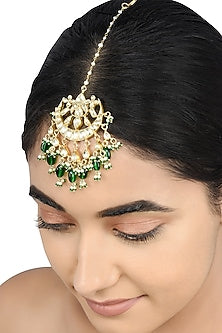 Gold Plated Glass Beaded Maang Tikka