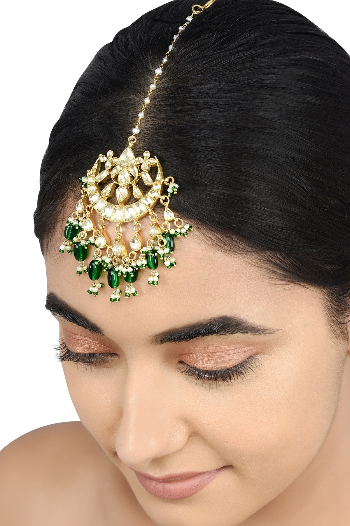 Gold Plated Glass Beaded Maang Tikka