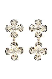Two-Tone Finish Diamond Polki & Single-Cut Diamond Dangler Earrings In Sterling Silver