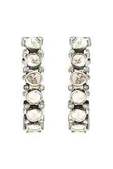 Two-Tone Finish Diamond Polki Scalloped Hoop Earrings In Sterling Silver
