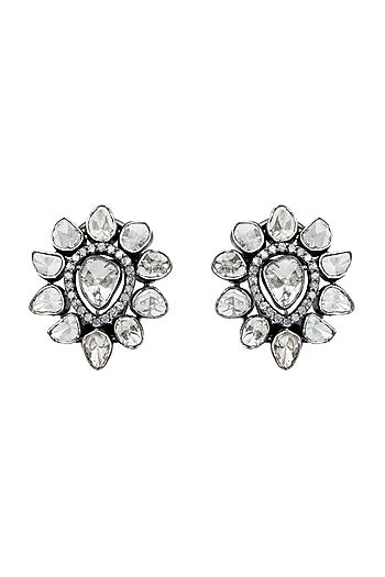 Black Rhodium Finish Single-Cut Diamond Stud Earrings In Sterling Silver