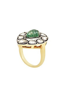 Two-Tone Finish Emerald Ring In Sterling Silver