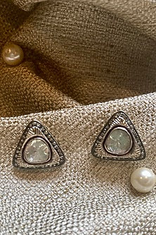 Two-Tone Finish Polki & Uncut Diamond Stud Earrings In Sterling Silver