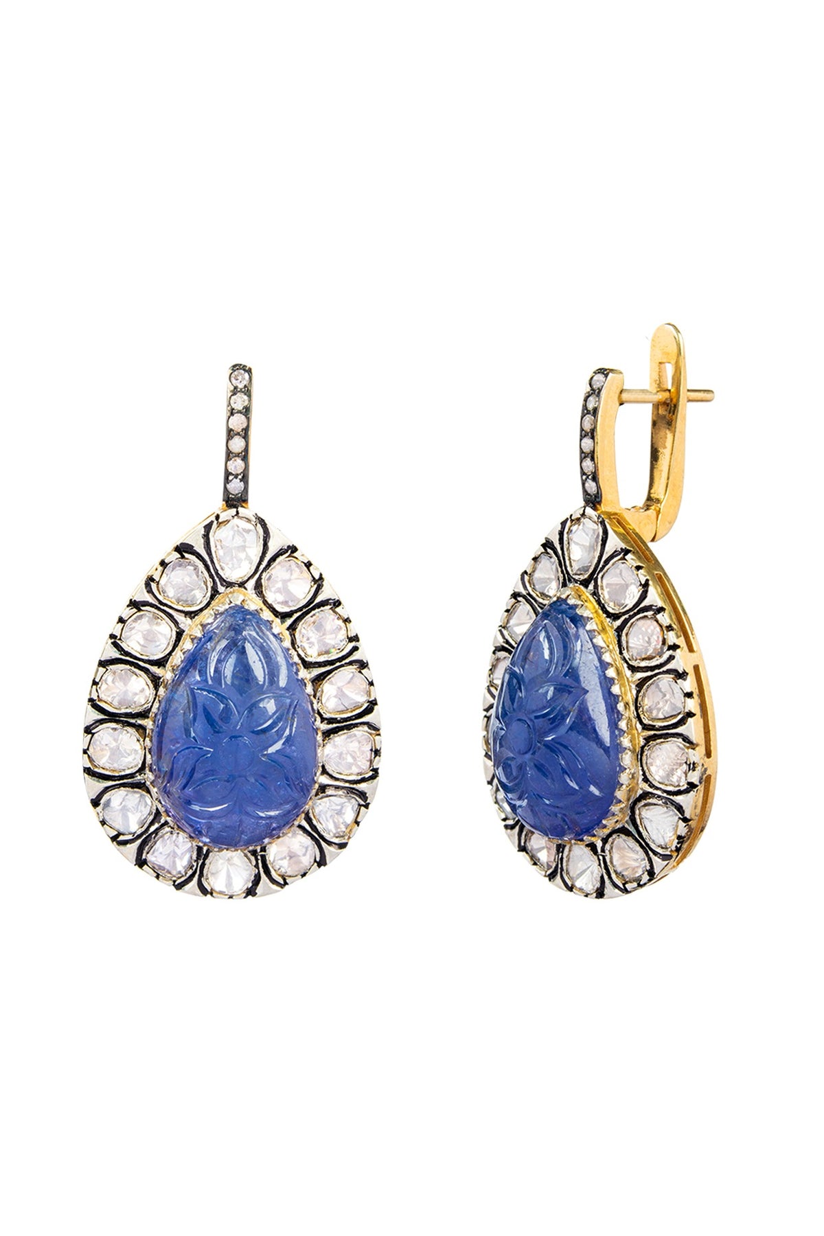 Two-Tone Finish Tanzanite & Diamond Dangler Earrings In Sterling Silver