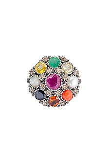 Two-Tone Finish Multi-Stone Ring In Sterling Silver