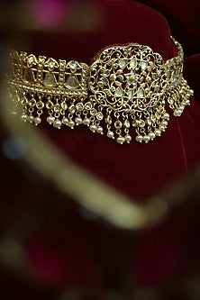 Gold Finish Zircon Choker Necklace In Sterling Silver
