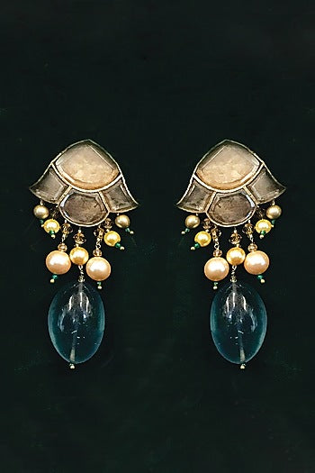 Gold Finish Swarovski Pearl Earrings In Sterling Silver