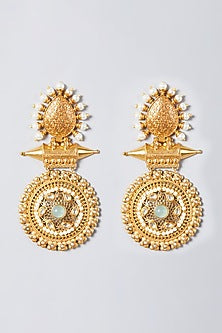Gold Finish Powder Blue Synthetic Stone Dangler Earrings