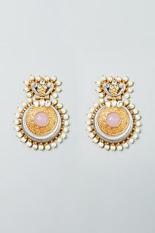 Gold Finish Pink Stone Earrings