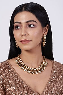 Gold Finish Kundan Polki Choker Necklace Set