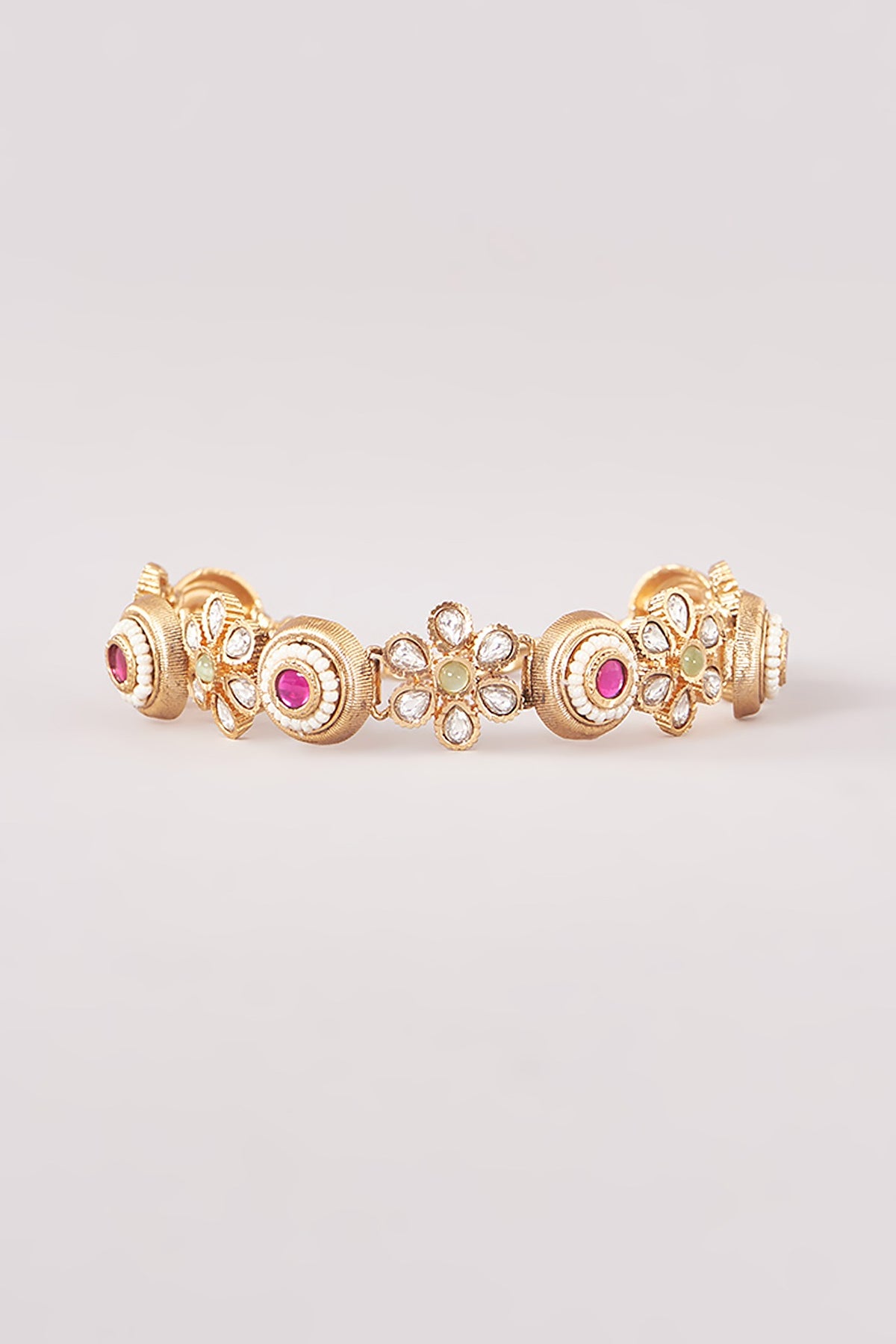 Gold Finish Kundan Polki Floral Bracelet