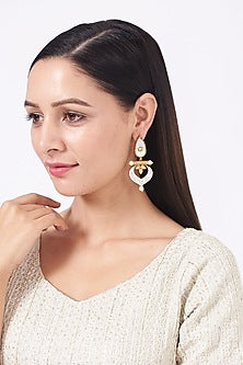 Gold Finish Drop Earrings With Semi Precious Stones