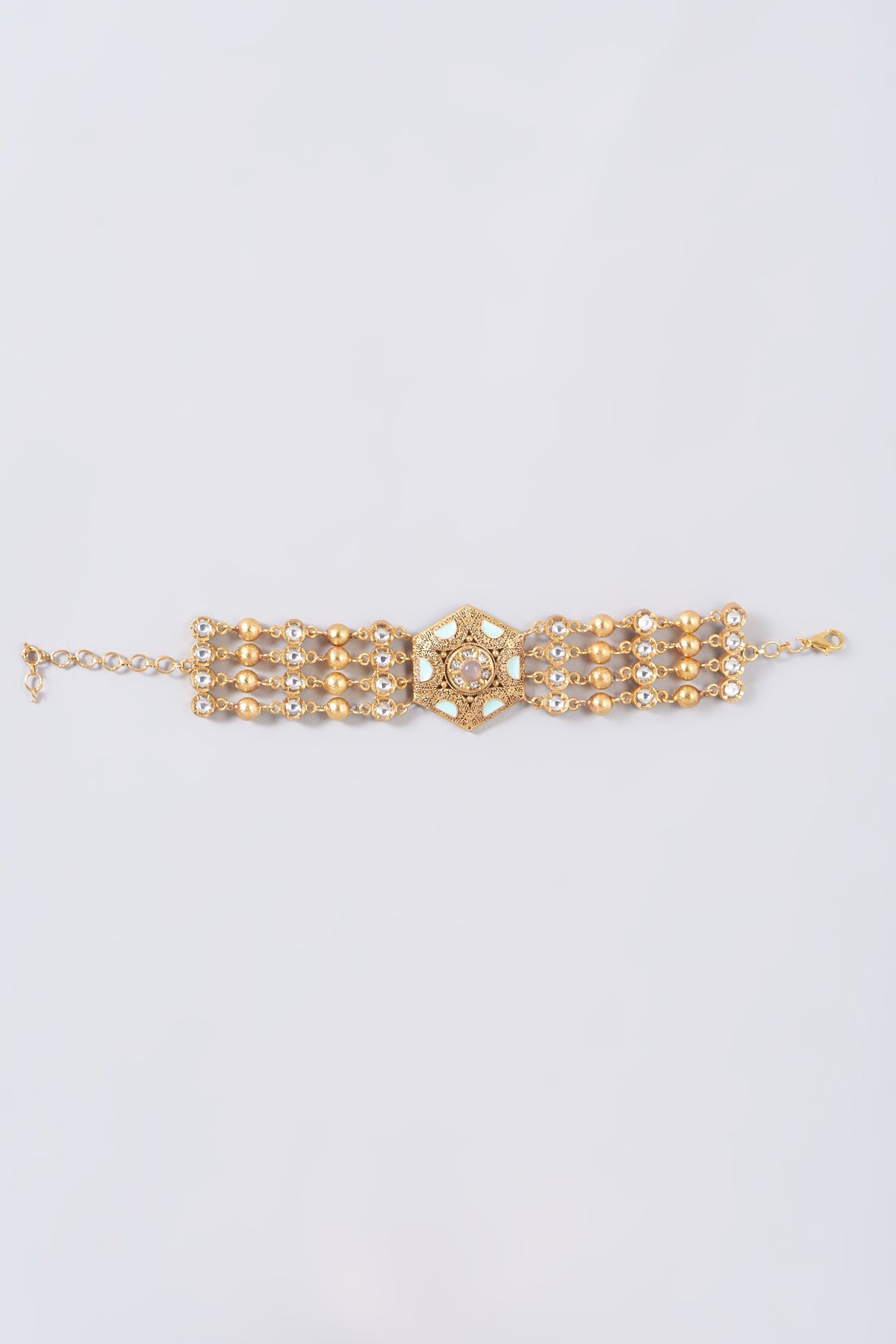 Gold Finish Blue Semi Precious Stones Layered Bracelet