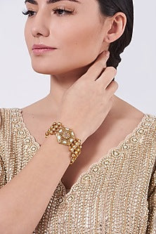 Gold Finish Blue Semi Precious Stones Layered Bracelet