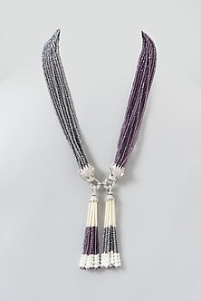 White Finish Grey Beaded Long Necklace