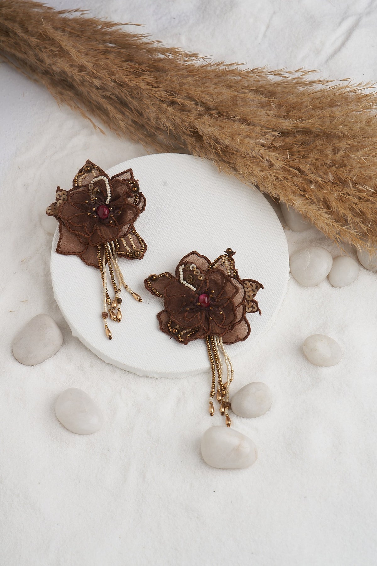 Chocolate Brown Floral Earrings