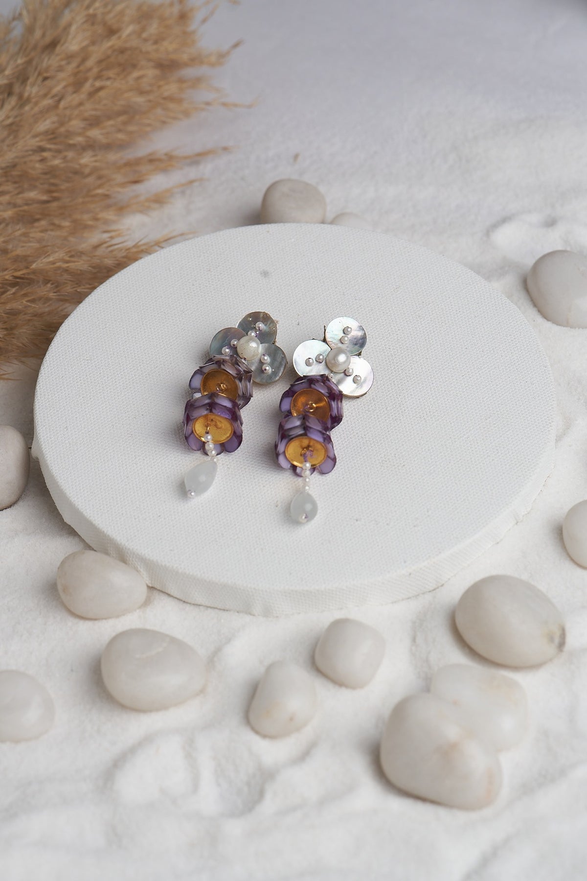 Lavender Beaded Drop Earrings