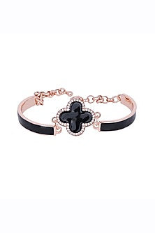 White Zircon Rose Petal Bracelet In Sterling Silver