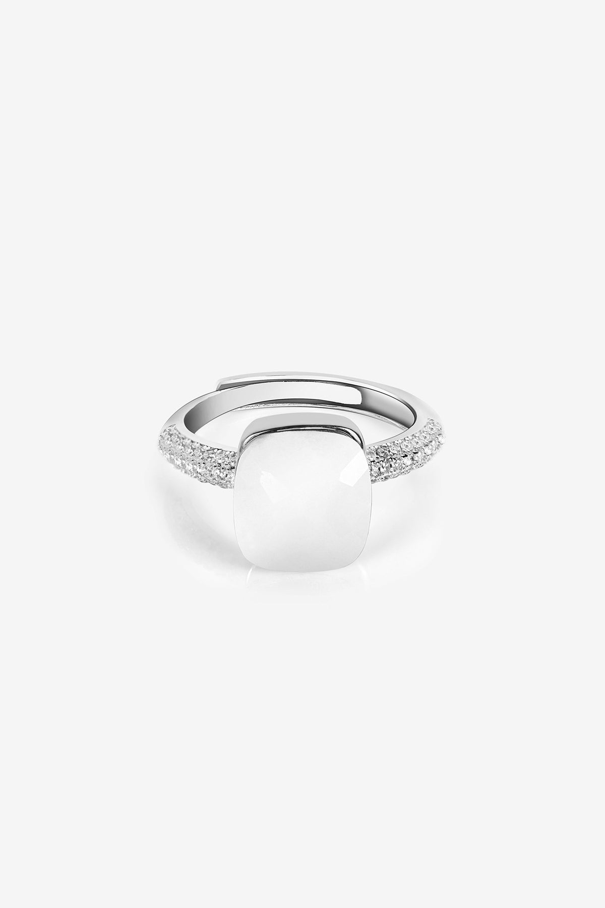 White Stone & CZ Pendant Set In Sterling Silver