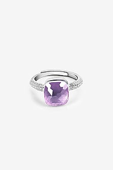 Purple Stone & Zircon Pendant Set In Sterling Silver