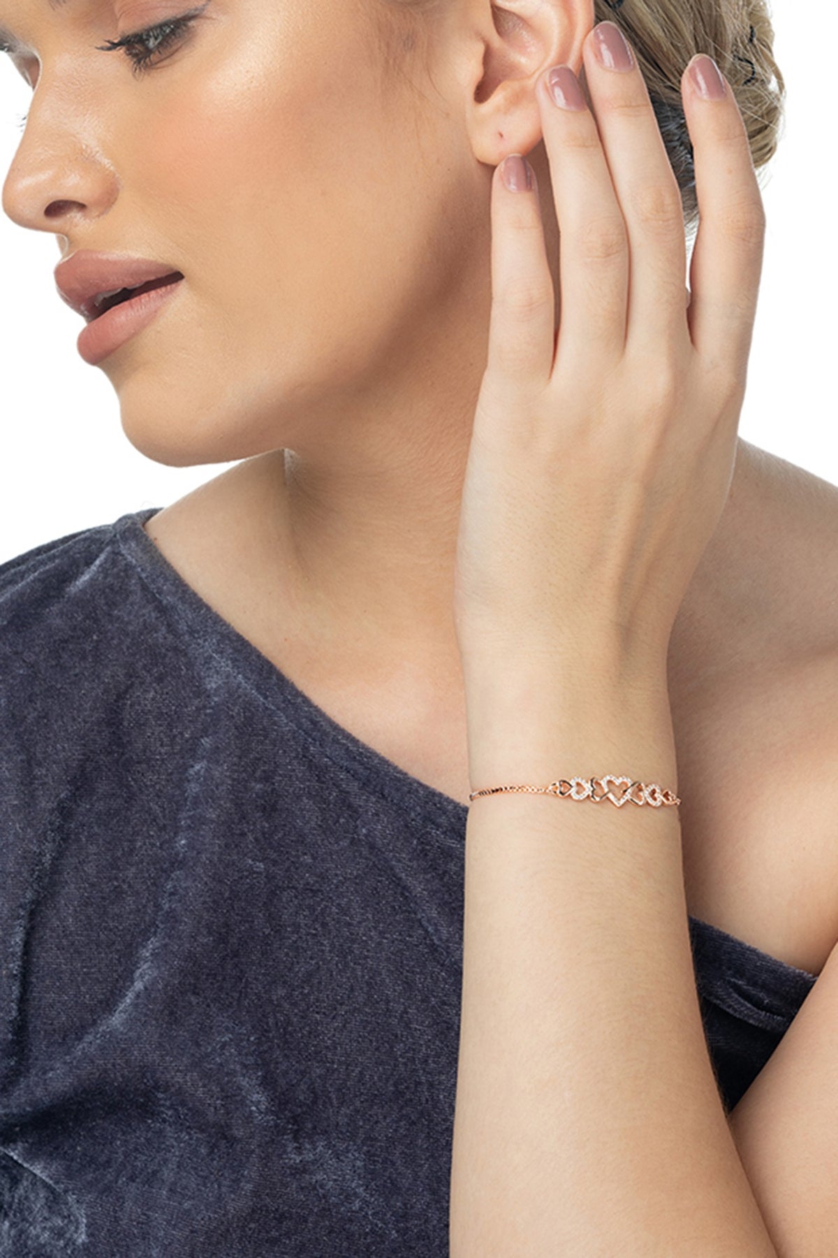 Rose Gold Finish Zircon Bracelet In Sterling Silver