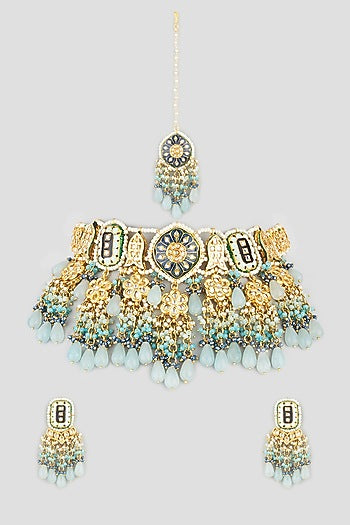 Gold Finish Meenakari Choker Necklace Set