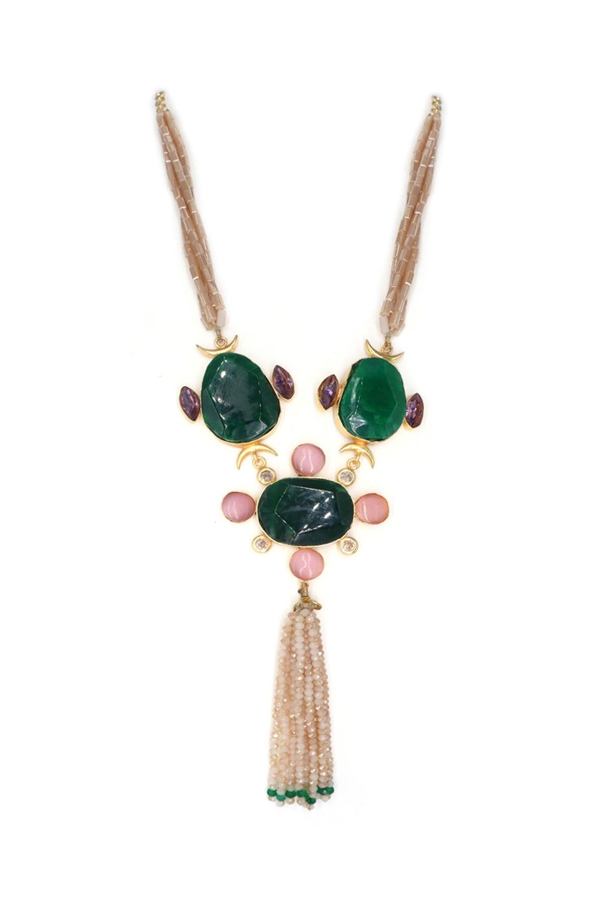 Gold Finish Crystal Beaded Long Necklace